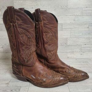 Vintage Code West Western Brown Leather Inlay Wingtip Cowboy Boots Women’s 7